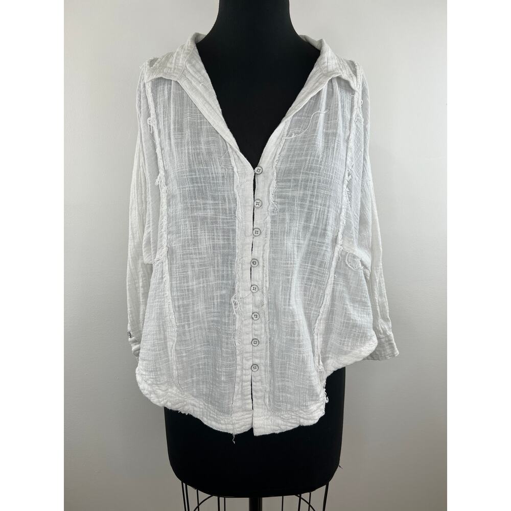 We The Free Ivory Button Down Long Sleeve Cotton Collared Shirt Size XS